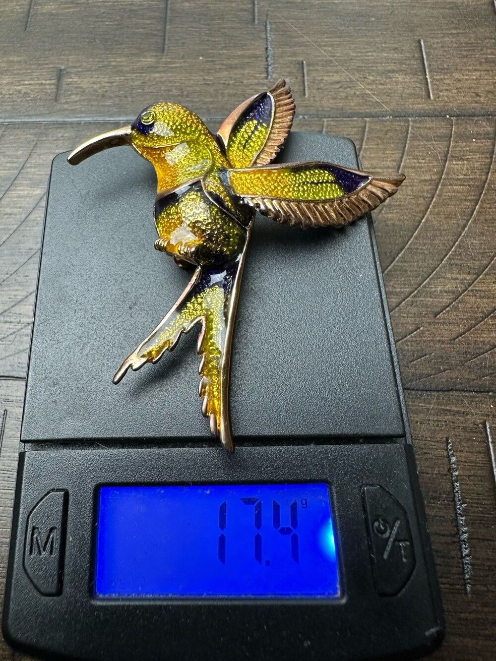 Vintage Enamel Hummingbird Brooch Pin Gold Tone Colorful Bird Large 3” - Picture 6 of 6